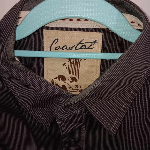 COASTAL MEN'S LONG SLEEVE SHIRT - DEEP BROWN & GRAY - MEN'S SIZE LARGE - Picture 2 of 3